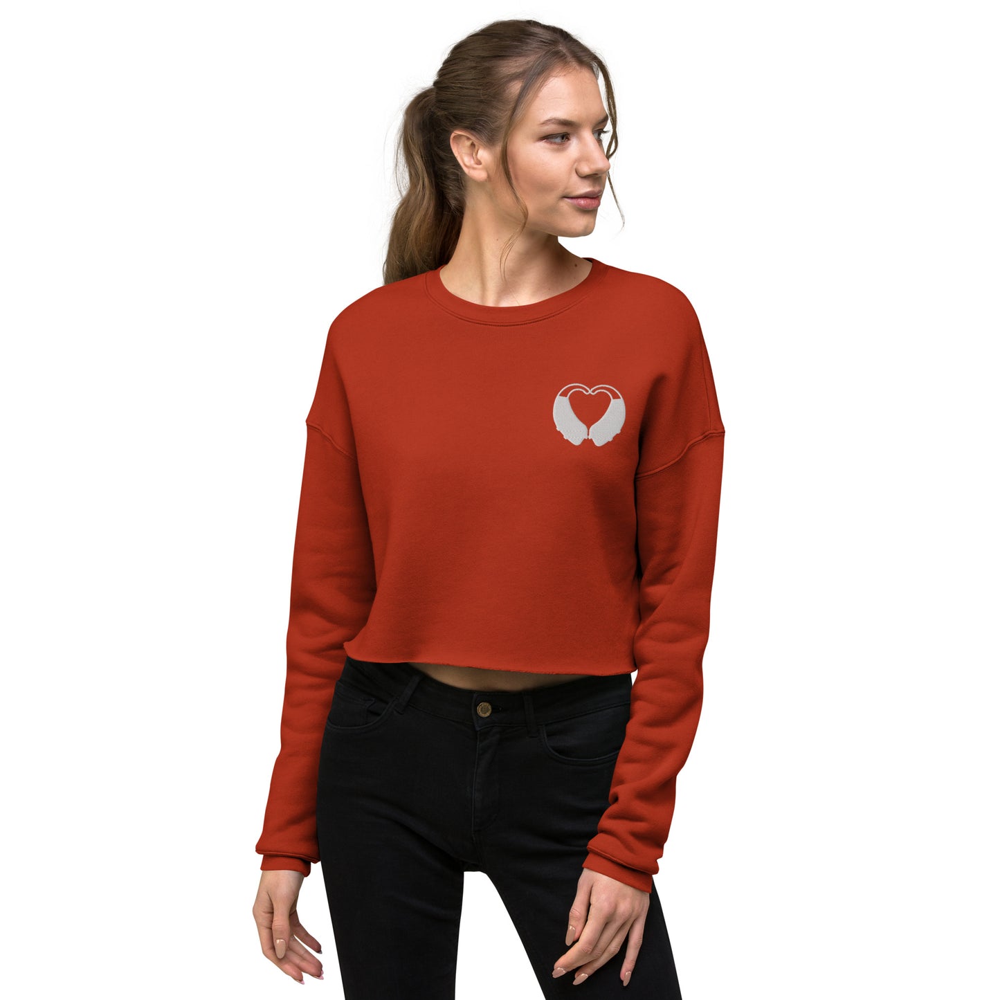 BTE Heart Embroidered Crop Sweatshirt